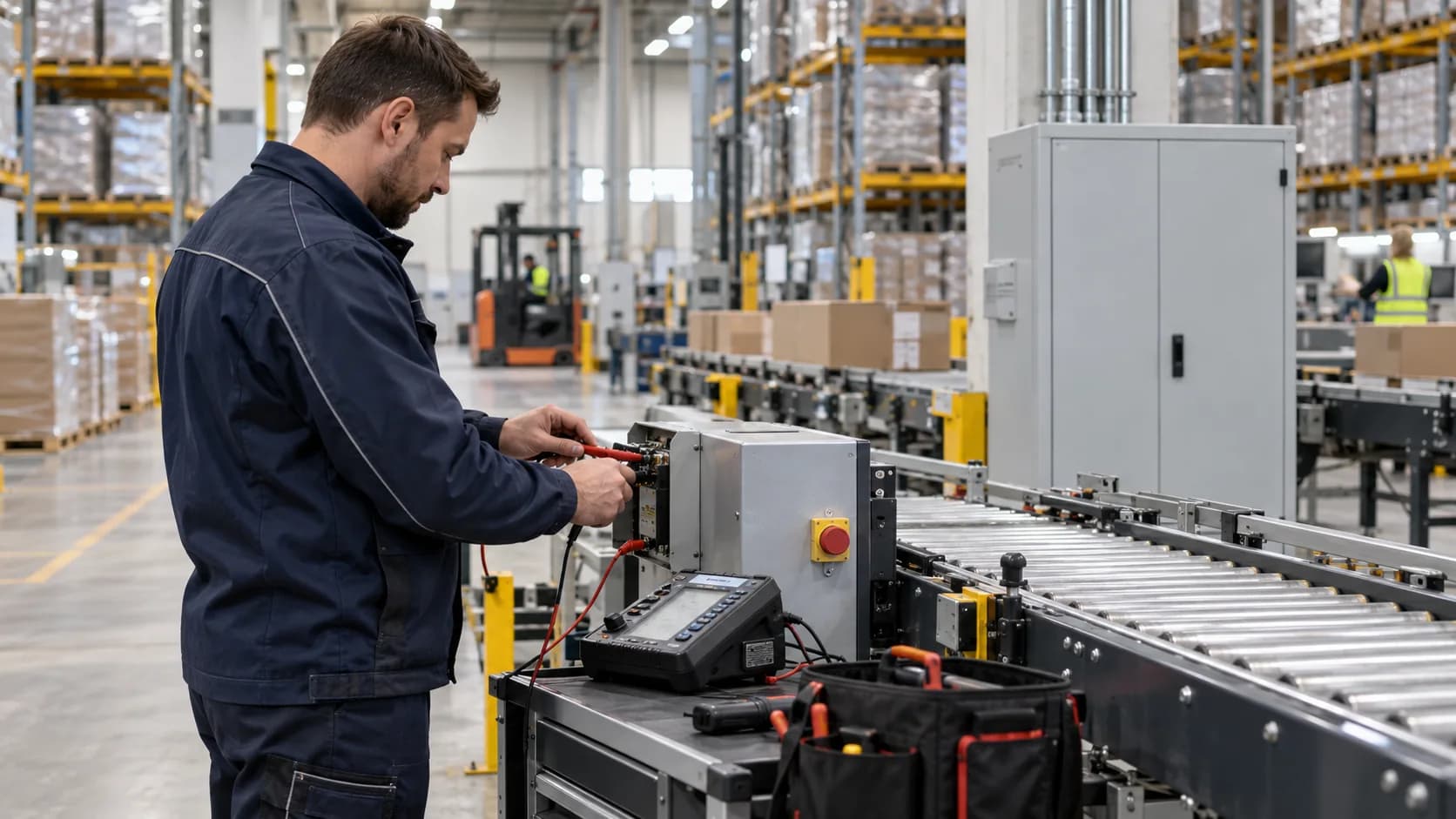 Prüfung eines Schaltschranks in einem Logistikzentrum in Bottrop